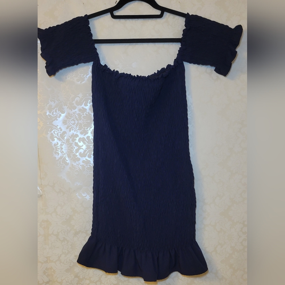 Chic Navy Ruffle Mini Dress - Picture 3 of 3